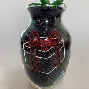 Vase, candle holder 7 in tall. Red, white, green, silver rhinestones. 3 designs.